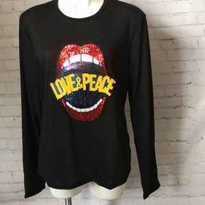 MELISSA MASSE LOVE & PEACE SEQUIN EMBELLISHED TOP